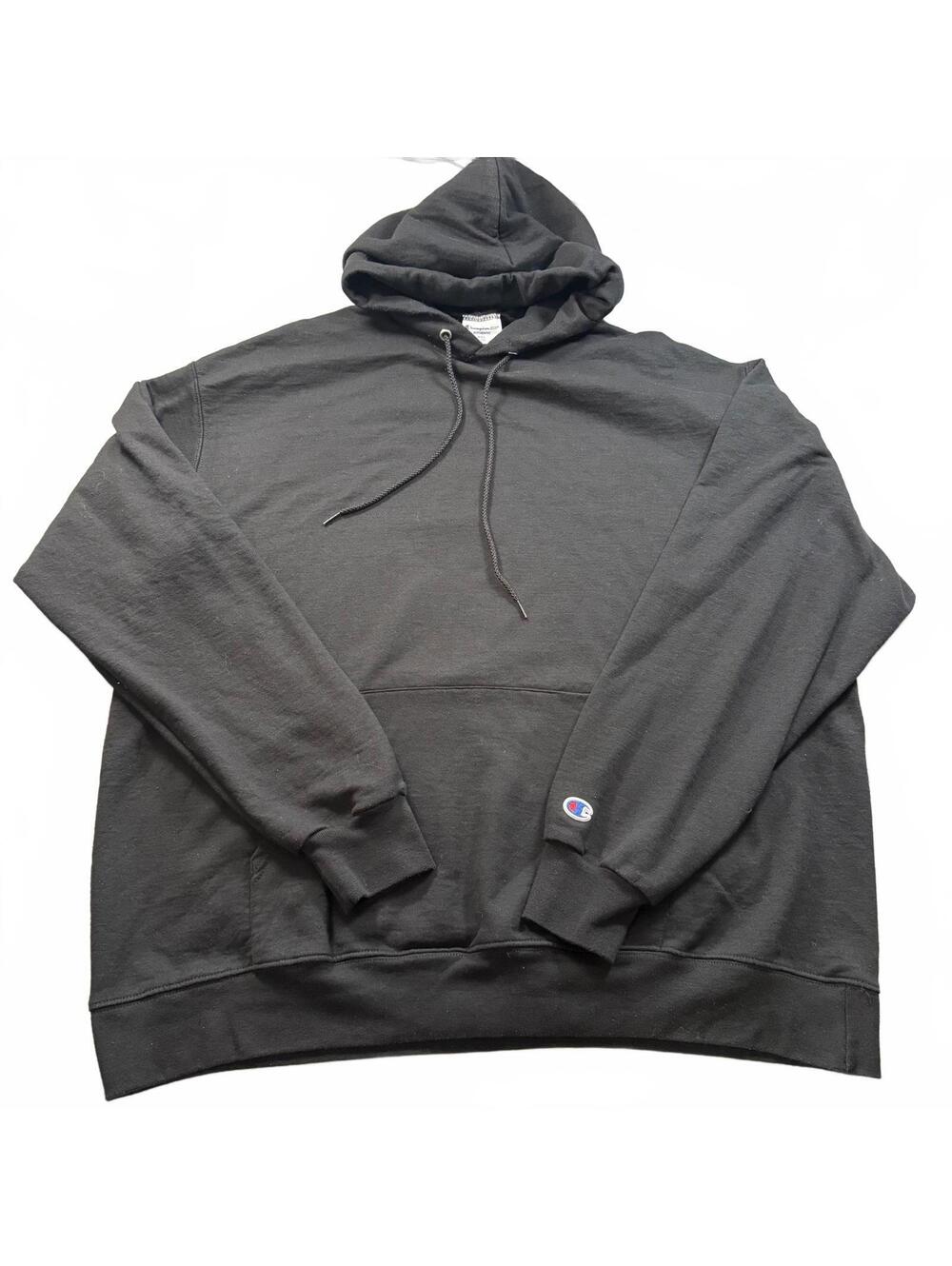 Champion Eco Authentic Blank Pullover Hoodie Sweatshirt Black 2XL Sleeve C Logo